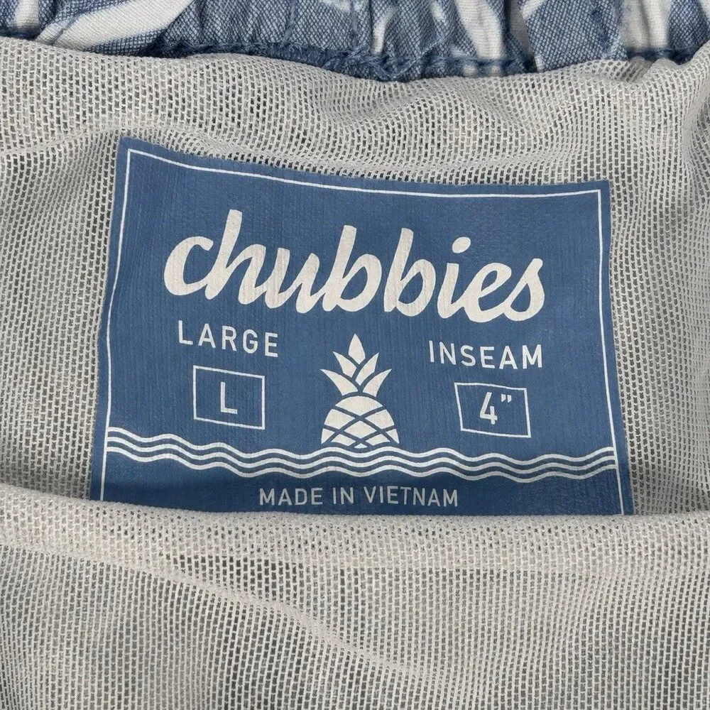Chubbies The Thigh-Napples Swim Trunks Men L Blue Pineapple 4” Inseam